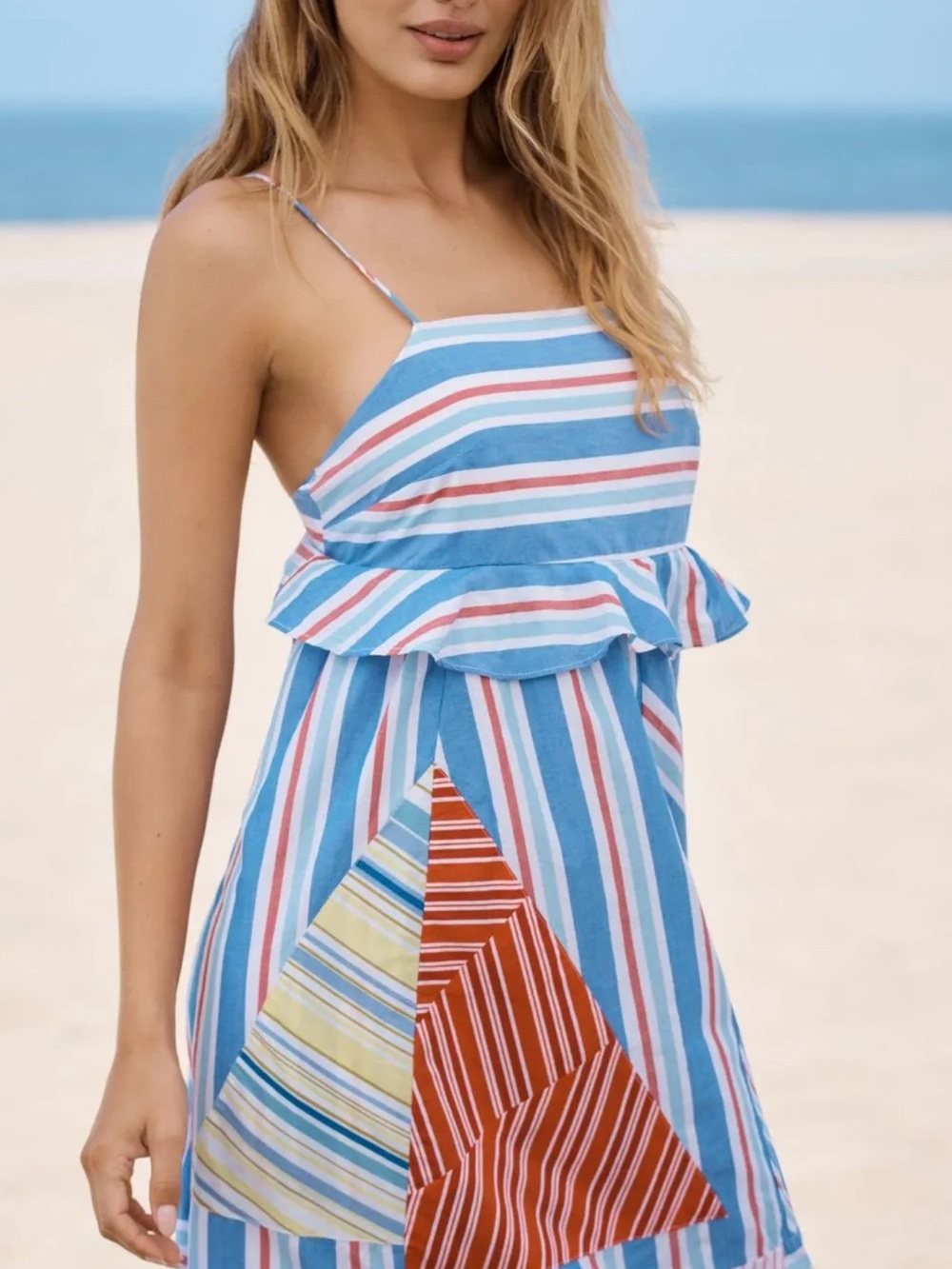 LARGE CELANDINE ANTHROPOLOGIE SAILBOAT MIDI DRESS SPAGHETTI STRAP